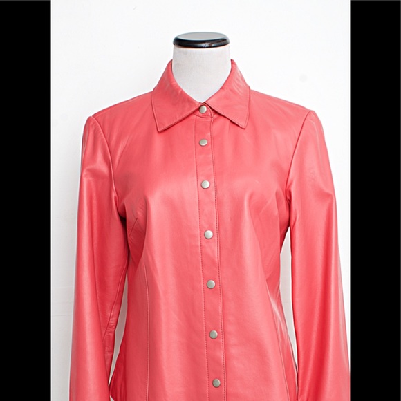 Co & Eddy Coral Leather Button-Shirt/Jacket - Picture 2 of 8